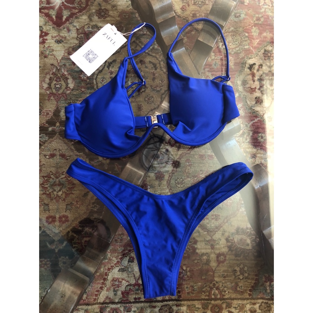 Zaful Cobalt Blue Push Up Plunge Bathing Suit